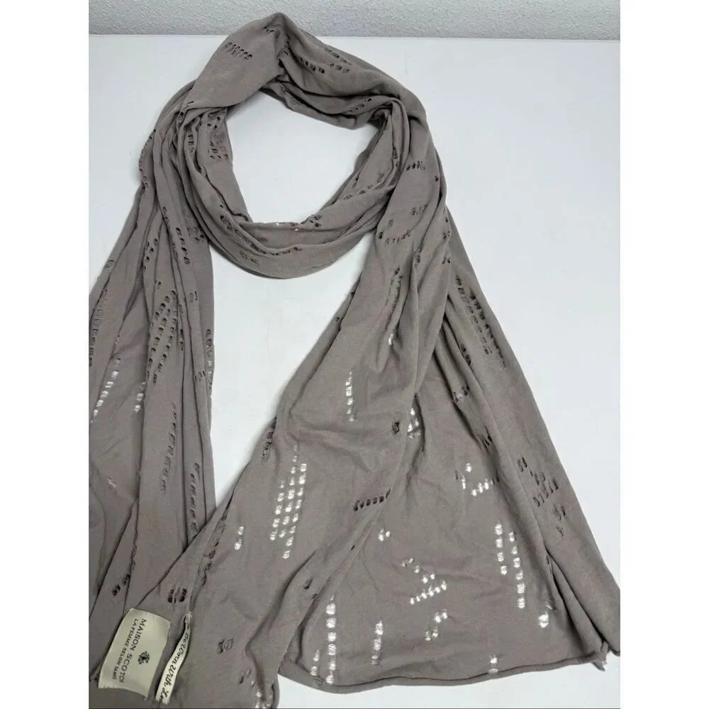 Rare Maison Scotch Distressed Lagenlook Bohemian Scarf 21”X 86” Cacao